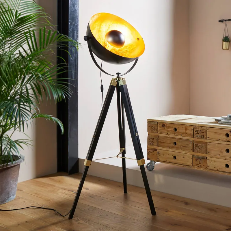 Lampa podłogowa Covaleda z trójnogiem czarna/złota