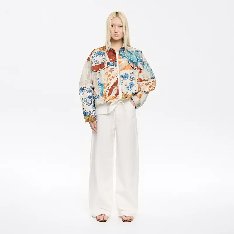 Spodnie denim wide leg ecru