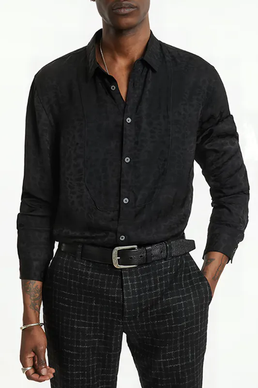 John Varvatos Bib Front Shirt With Pipi Jet Black Maat: XS | Casual Overhemden Outlet | Heren | Zwart