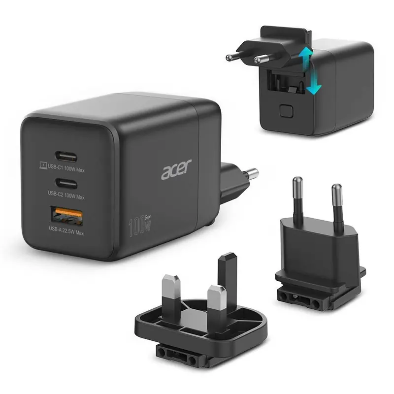 Ładowarka Acer 100W GaN z odłączanymi wtyczkami EU/UK