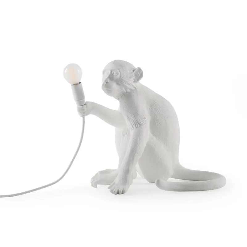 Lampa stołowa LED Monkey Lamp, biała, siedząca