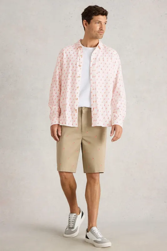 White Stuff Flamingo Print Linen Shirt White Print Maat: S | Casual Overhemden Outlet | Heren | Wit