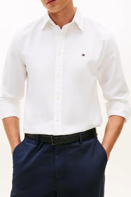 Tommy Hilfiger Flex Dobby Sf Shirt White Maat: XL | Zakelijke Overhemden Outlet | Heren | Wit