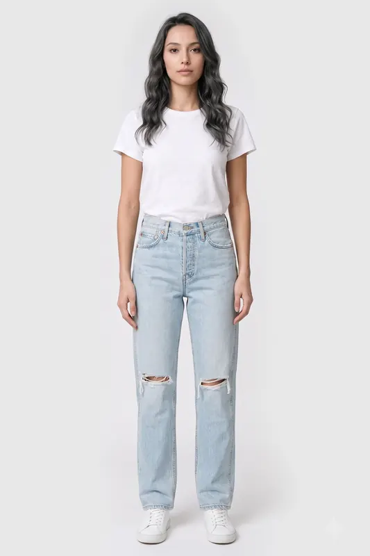 RE/DONE 90s High Rise Loose Bleach Destroy Maat: 23 | Straight Jeans Outlet | Dames | Blauw