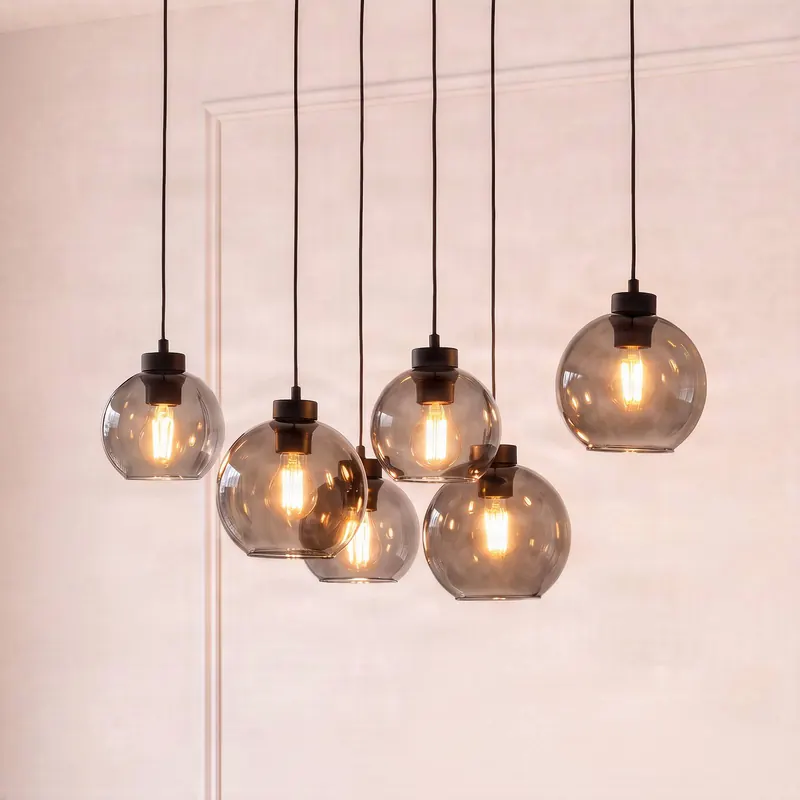 Lampa wisząca Cubus, dymny szary, szkło, 74 cm długości, 6-punktowa