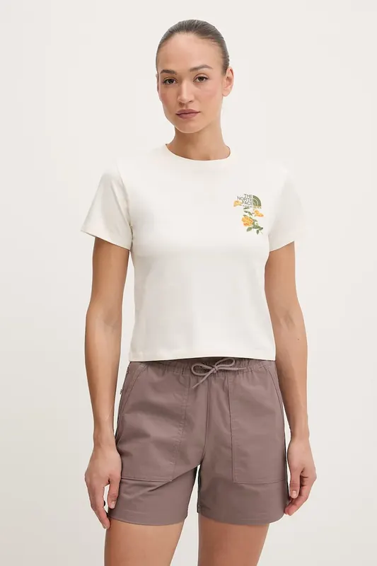 The North Face t-shirt damski bawełniany FLORA EMBRO
