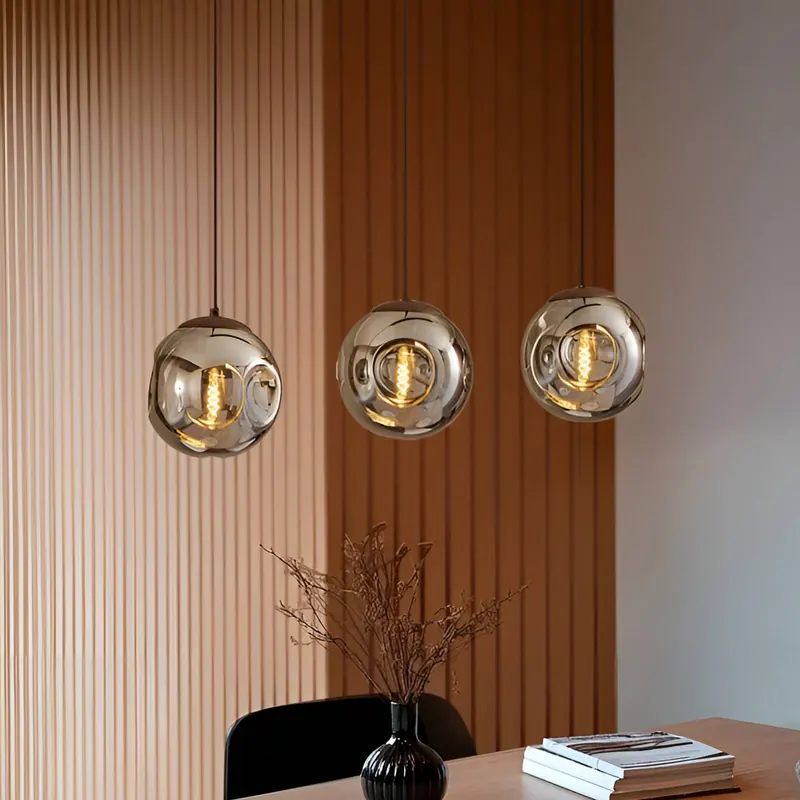Lampa wisząca Lindby Valentina, E14, 3-punktowa, dymny szary, szkło
