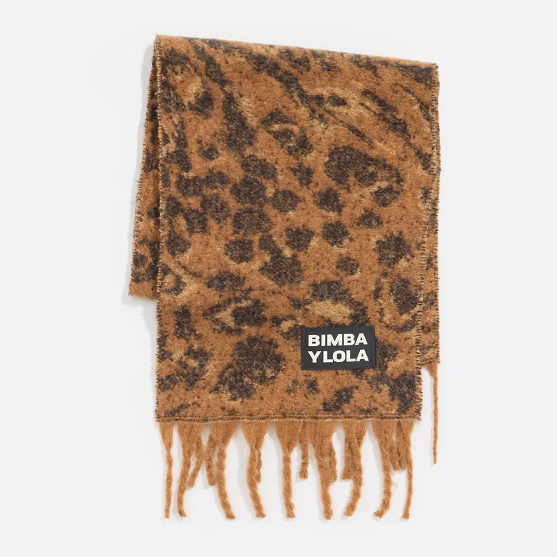 Szalik szczotkowany żakard animal print brązowy