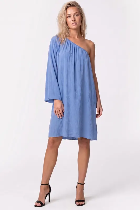 ARKET Maia Crinkled Ecovero Dress Blue Maat: S | Blousejurken Outlet | Dames | Blauw