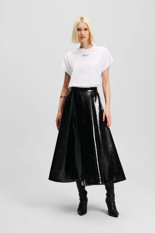 Karl Lagerfeld Faux Leather Croc A Line Skirt Black Maat: 40 | Leren rokken Outlet | Dames | Zwart