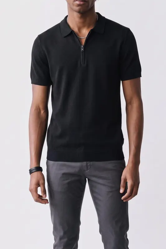 French Connection Polo Zip S/s Lux Black Maat: XXL | Poloshirts Outlet | Heren | Zwart