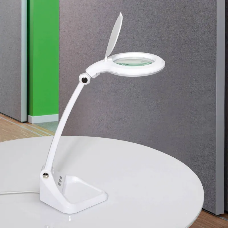 Lampa z lupą LED MAULiris, ściemniana, biała
