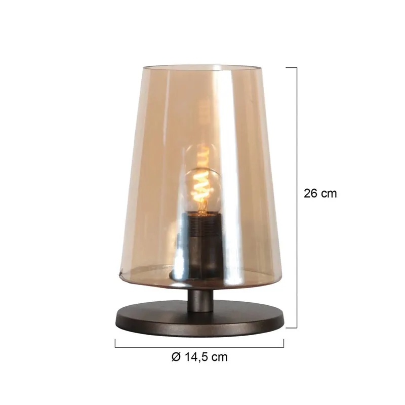 Lampa stołowa Ancilla, brązowo-bursztynowa, 26 cm, metal, szkło, E27