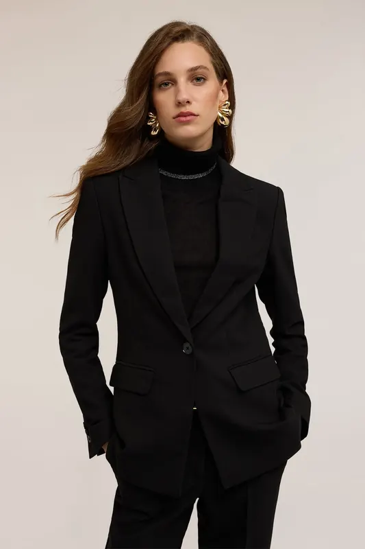 Motivi Single-breasted Viscose Blend Blazer Black Maat: 42 | Blazers Outlet | Dames | Zwart