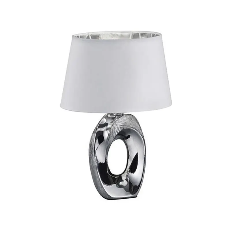 Lampa stołowa w biało-srebrnym kolorze z ceramiki i tkaniny Reality Taba, wys. 33 cm