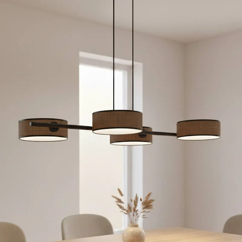 Żyrandol Drumz 4, brązowy, tkanina/stal, długość 80 cm, E14