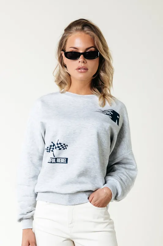 Colourful Rebel Racer Logo Dropped Shoulder Sweat Light Grey Maat: XXS | Longsleeves Outlet | Dames | Grijs
