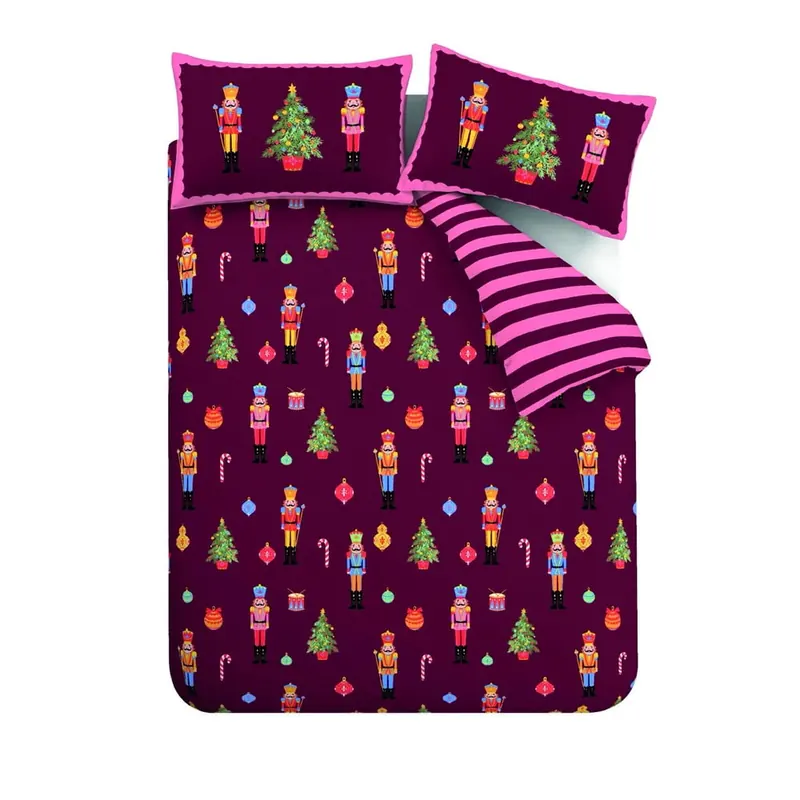 Różowo-fioletowa pościel dwuosobowa 230x220 cm Nutcracker Stripe – Catherine Lansfield