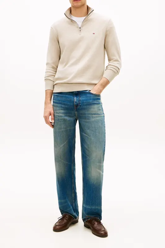 Tommy Hilfiger Essential Cotton Half Zip Sandalwood Heather Maat: XXL | Sweaters Outlet | Heren | Beige
