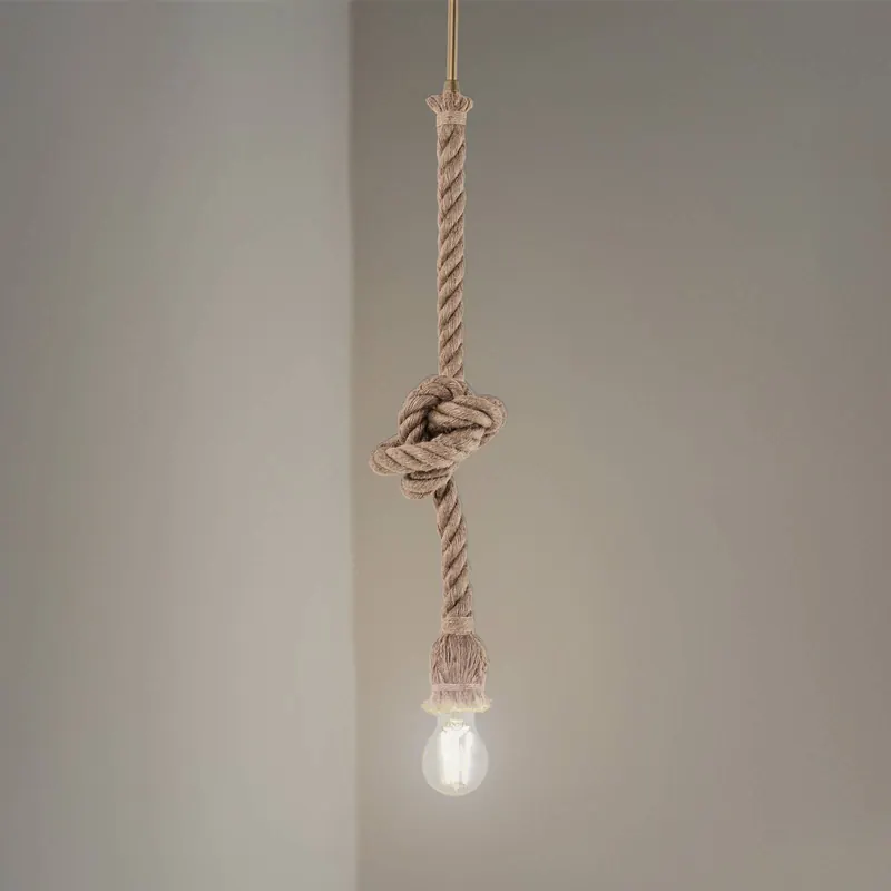 Żyrandol AYD, beżowy, linka, wysokość 70 cm, E27, ręcznie wykonany