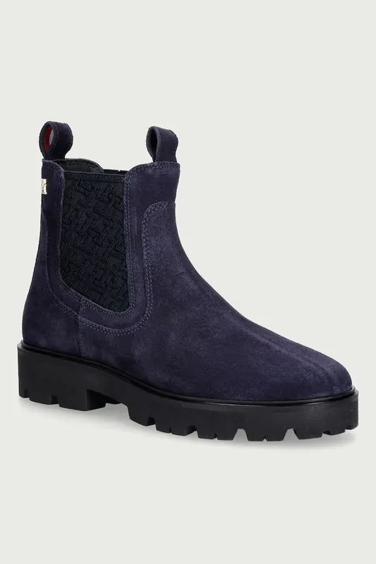Tommy Hilfiger sztyblety damskie zamszowe TH MONOGRAM SUEDE CHELSEA BOOT