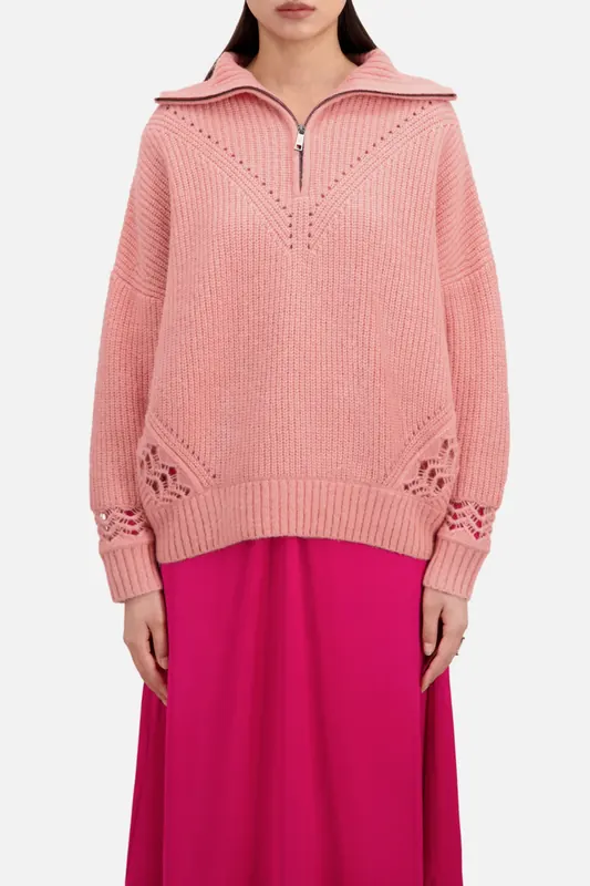 The Kooples Turtleneck Sweater In Pearl And Pointelle Rib Old Pink Maat: 34 | Gebreide Truien Outlet | Dames | Roze