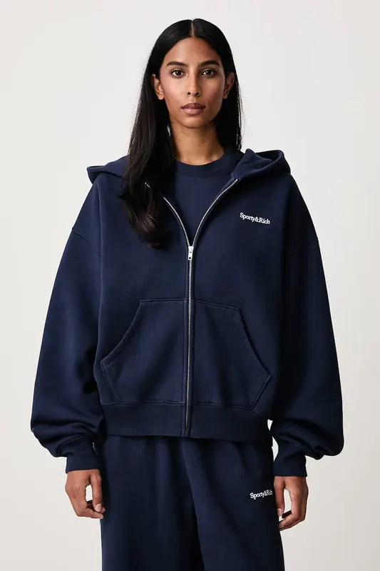Sporty & Rich  Serif Logo bluza rozpinana z kapturem bawełniana damska