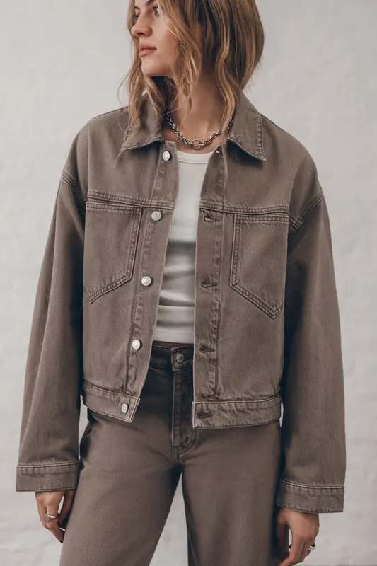 Mikuta The Chestnut Loose Denim Jacket Maat: S | Spijkerjassen Outlet | Dames | Bruin