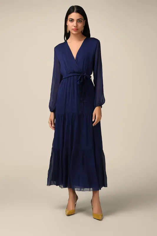 Oltre Long Silk/viscose Dress Blue Maat: XS | Midi Jurken Outlet | Dames | Blauw