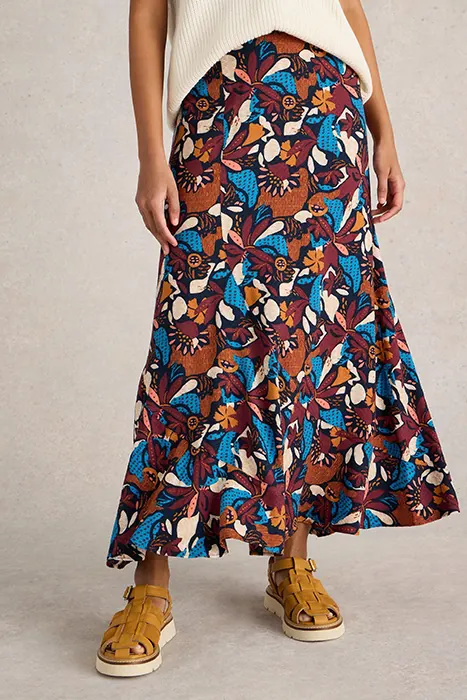 White Stuff Sara Maxi Skirt Navy Print Maat: 14 REGULAR | Maxi Rokken Outlet | Dames | Blauw