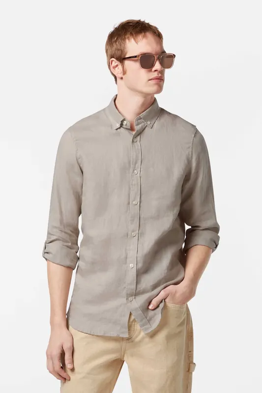 Scotch & Soda Seasonal Core - Regular Fit Linen Shirt Highway Grey Maat: XXL | Casual Overhemden Outlet | Heren | Grijs