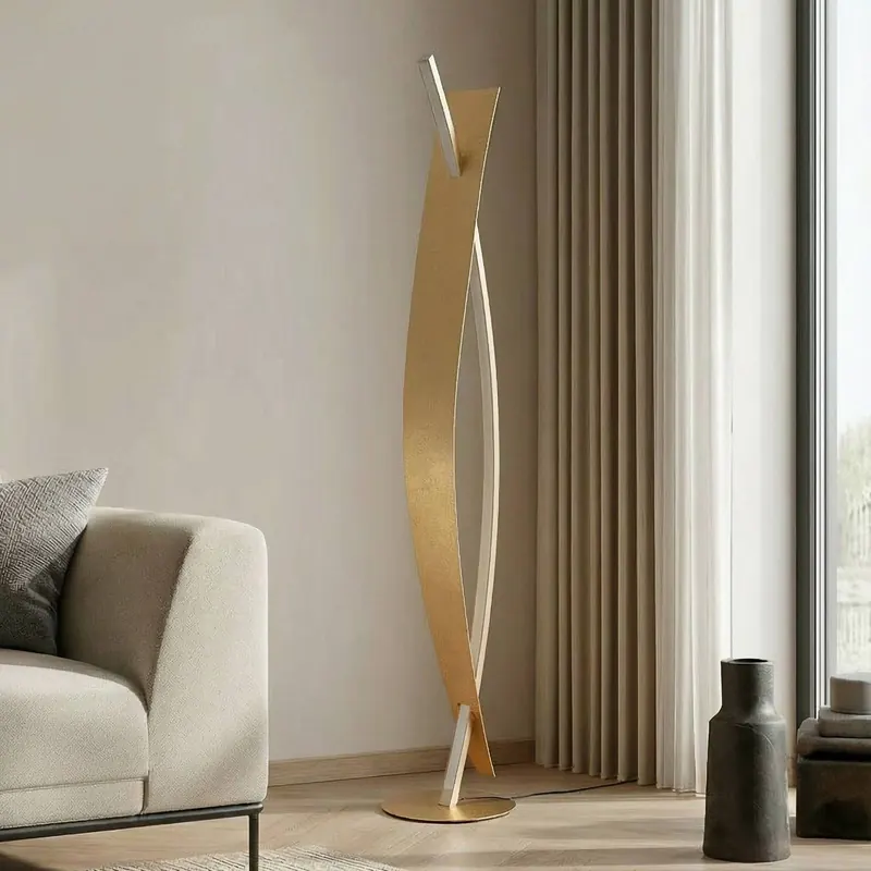 Lampa stojąca LED Lucande Marija, kolor złoty, ściemniana, 140 cm