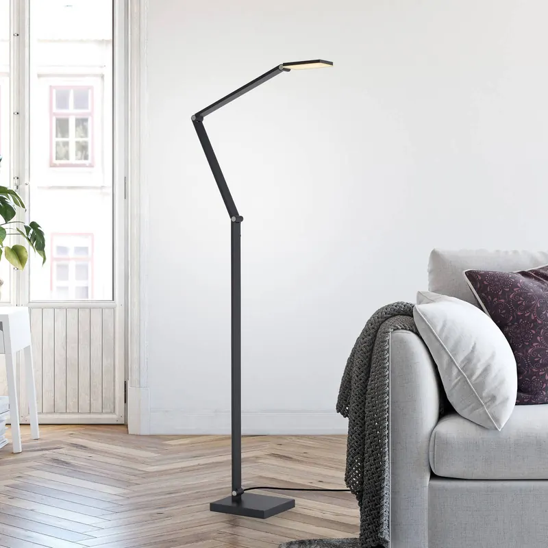 Lampa stojąca LED SAMSKY, szara, wysokość 161 cm, metalowa, ściemniacz dotykowy