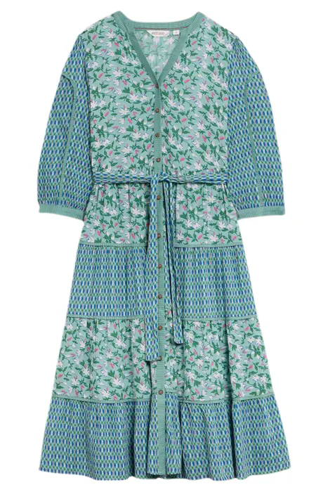 White Stuff Mabel Mixed Printed Dre Teal Printed Maat: 24 REGULAR | Blousejurken Outlet | Dames | Groen