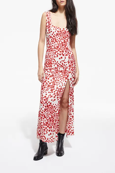 The Kooples Long Dress With Square Neckline Red / White Maat: 34 | Maxi Jurken Outlet | Dames | Wit