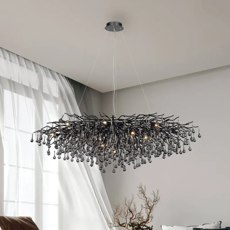 Żyrandol Icicle, czarny, szklany wiszący, długość 150 cm