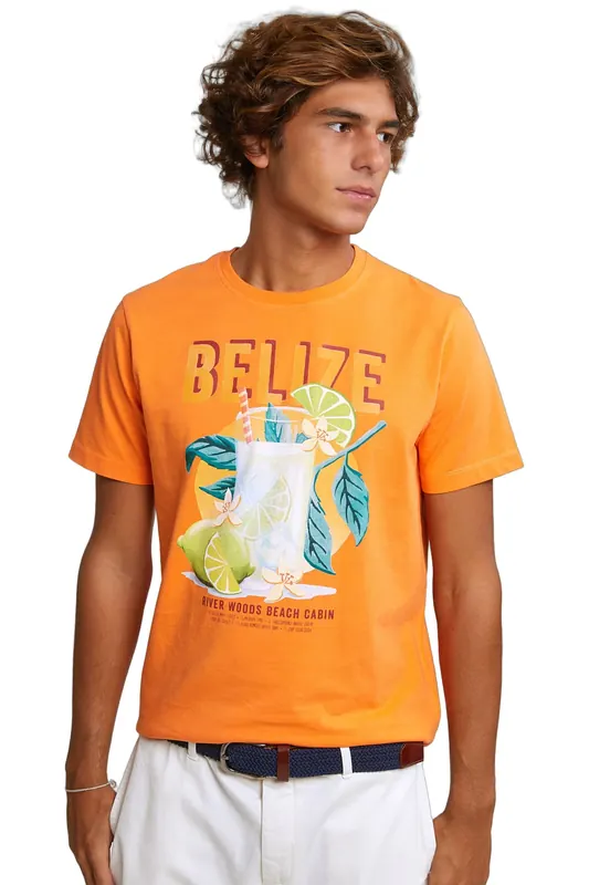 River Woods Normal Fit Basic T-shirt Short Sleeves Electric Orange Maat: M | T-shirts met Print Outlet | Heren | Oranje