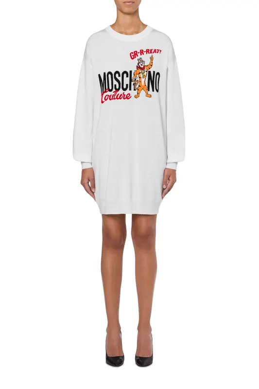Moschino Chinese New Year Wool Dress White Maat: M | Mini Jurken Outlet | Dames | Wit