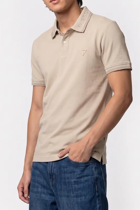 GUESS Lyle Ss Polo Light Oak Maat: M | Poloshirts Outlet | Heren | Beige