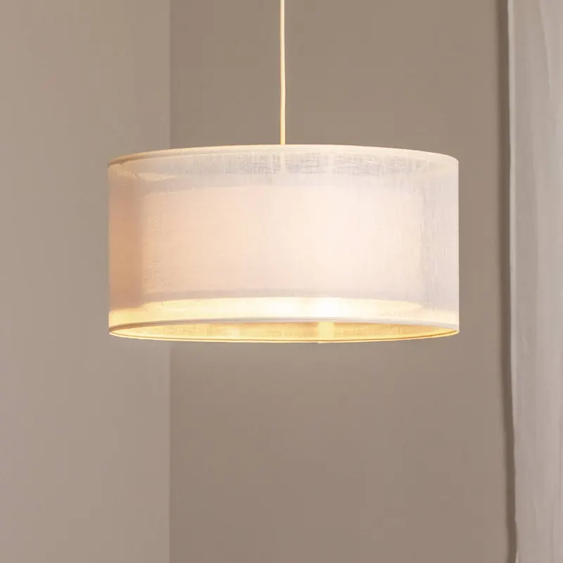 Lampa wisząca Duo Den Light, kremowa, Ø 50 cm, len, PVC