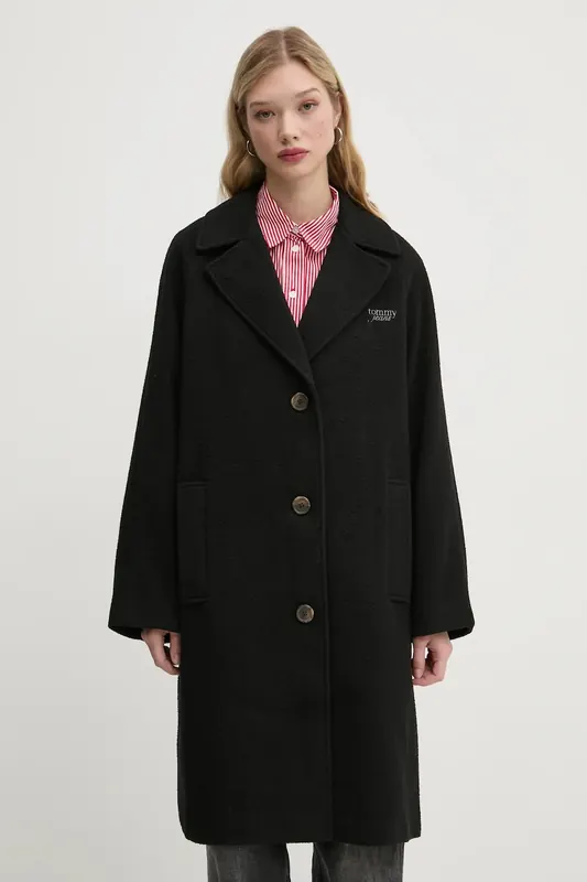 Tommy Jeans płaszcz z domieszką wełny