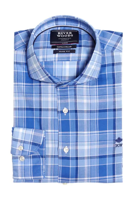 River Woods Slim Fit Napoli Shirt P Blue Maat: S | Casual Overhemden Outlet | Heren | Blauw
