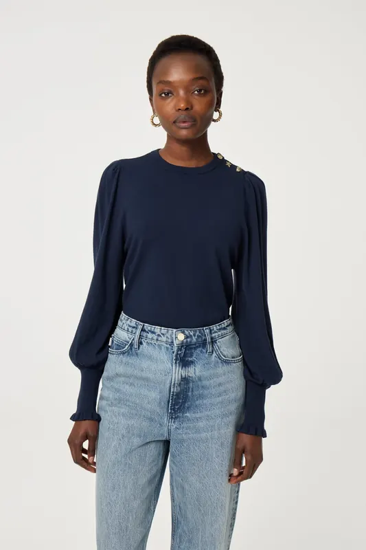 Fabienne Chapot Molly Balloon Pullover After Midnight Blue Maat: L | Longsleeves Outlet | Dames | Blauw