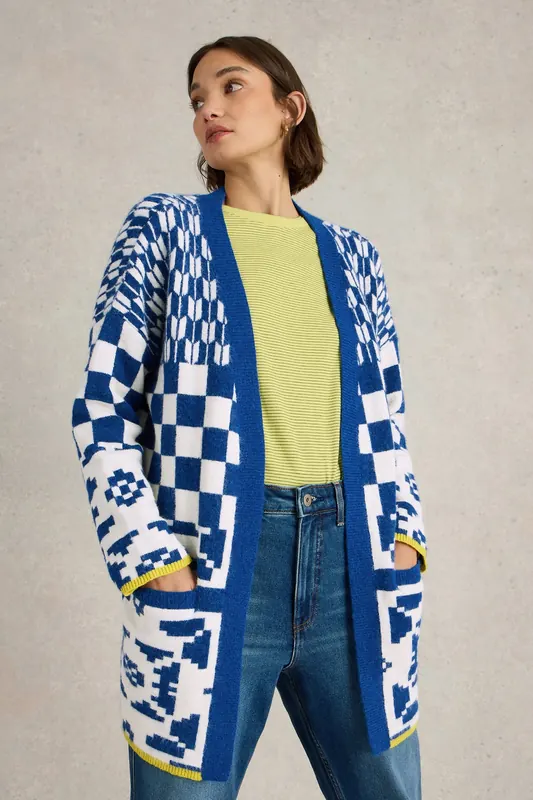 White Stuff Geo Mix Cardi Blue Multi Maat: M | Cardigans Outlet | Dames | Blauw