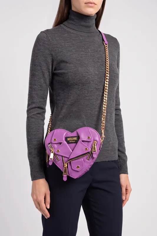 Moschino Heart Biker Bag In Nappa Leather Purple Maat: OS | Handtassen Outlet | Dames | Paars