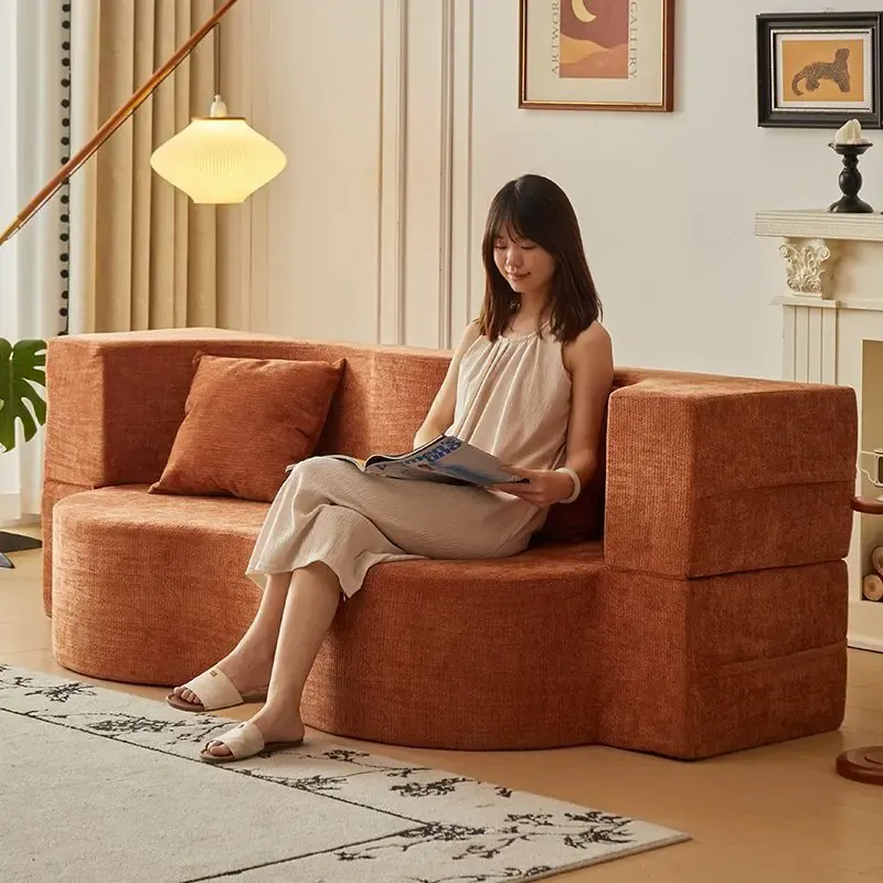 Sofa rozkładana do salonu, modułowa, meble domowe, sofa z funkcją spania, tapicerowana flanelą, miękka sofa wypoczynkowa.