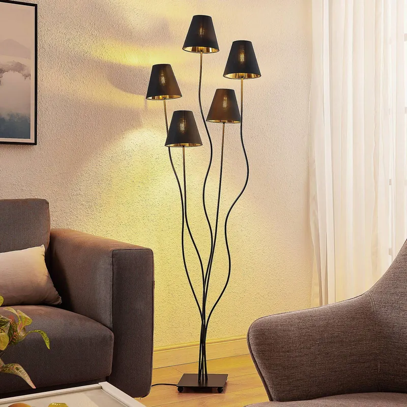 Lindby Komalie lampa stojąca, 5-pkt., czarna