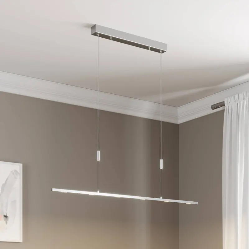 Żyrandol LED Lucande Arnik, 120 cm, w kolorze niklowym, ściemniany