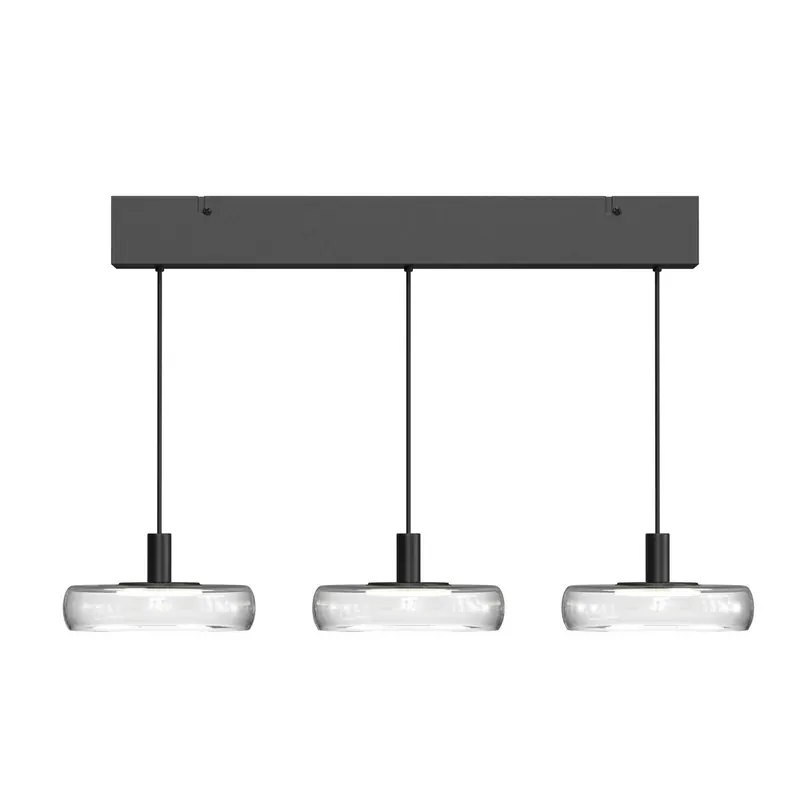 Żyrandol LED FLOAT, przezroczysta/czarna, 3-punktowa, 68 cm, szkło/metal