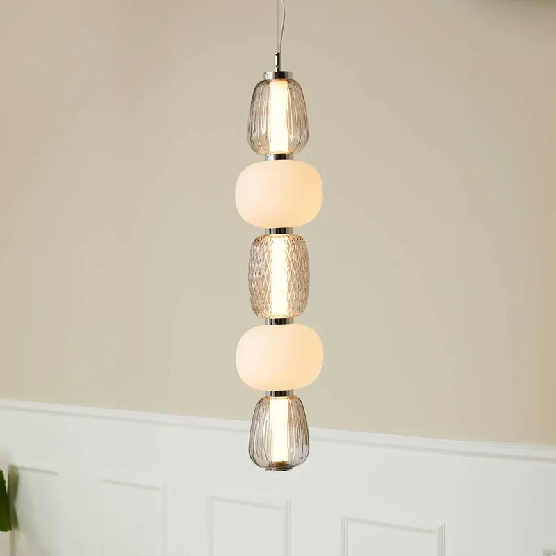 LOOM DESIGN żyrandol LED Pearl 5 szara/chromowana szkło wysokość 78 cm